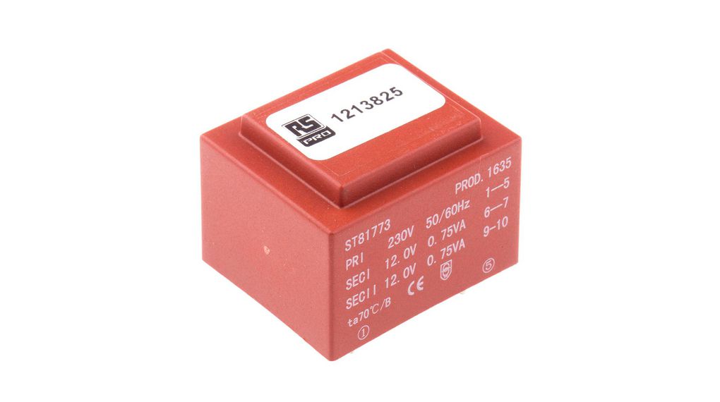 Transformateurs pour circuits imprimés, 230 VAC, 2x 12 VAC, 62.5mA, 1.5VA